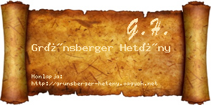 Grünsberger Hetény névjegykártya